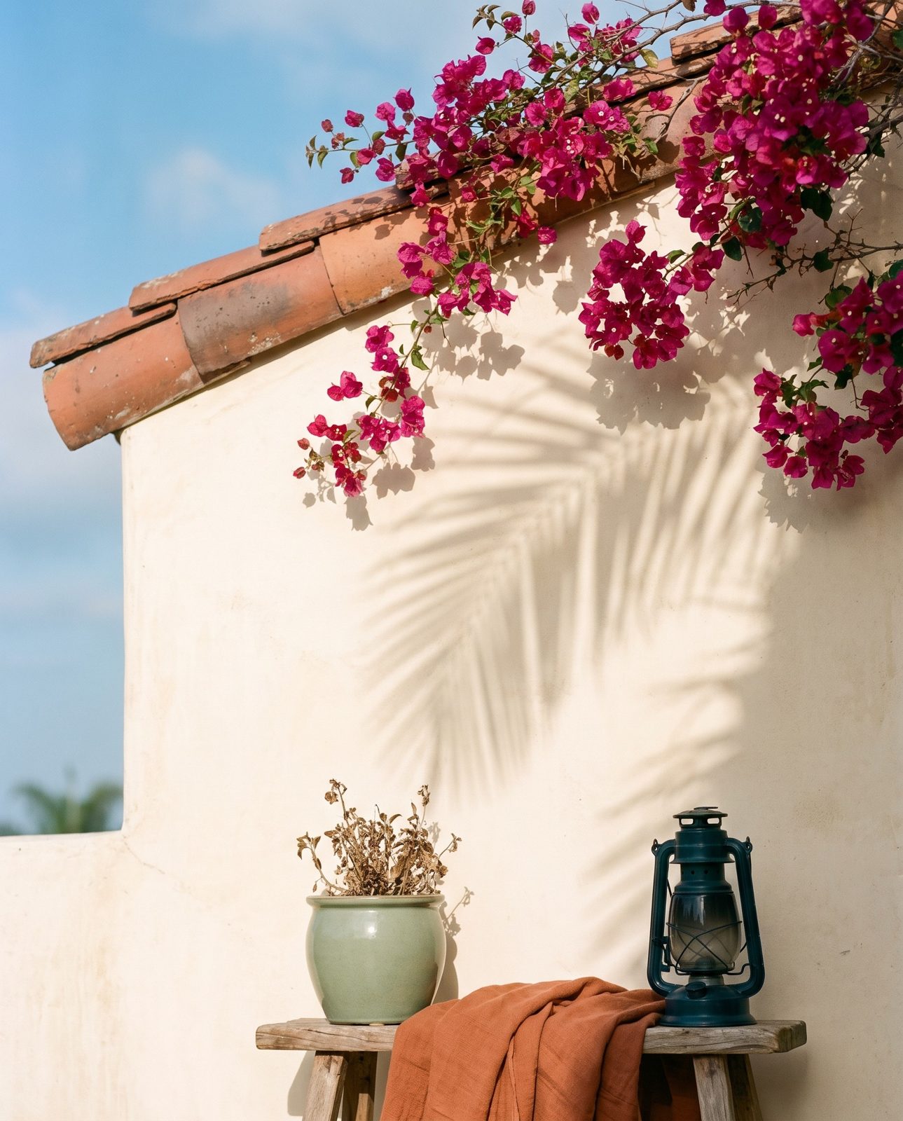 Bougainvillea over a stucco wall in South Orange County