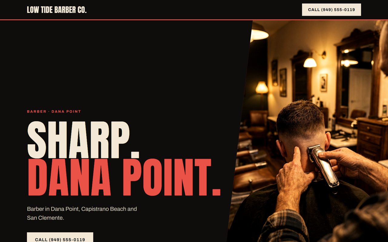 Sample barbershop website for a made-up business, Low Tide Barber Co.