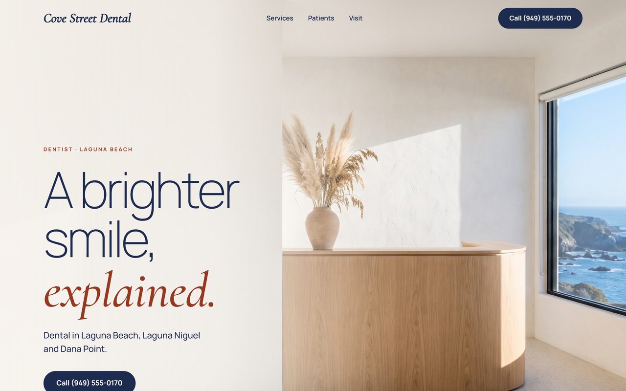 Sample dental website for a made-up business, Cove Street Dental