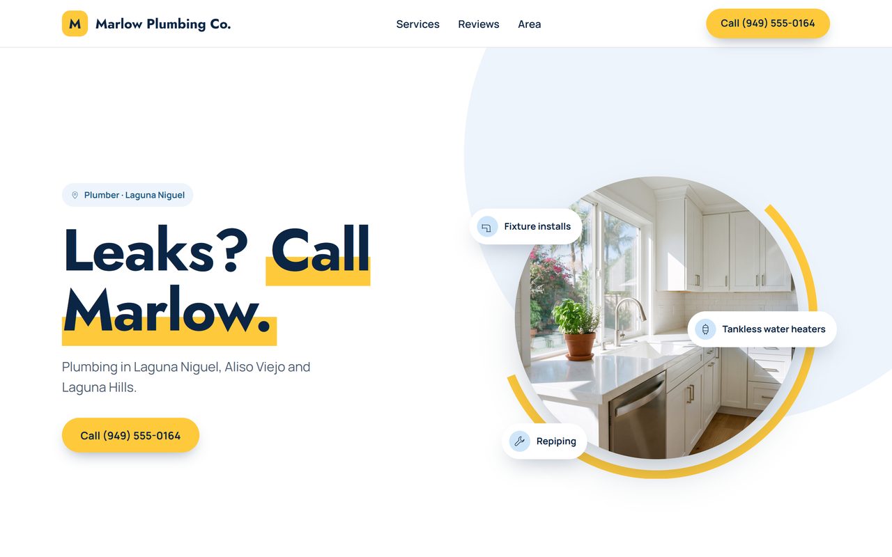 Sample plumbing website for a made-up business, Marlow Plumbing Co.
